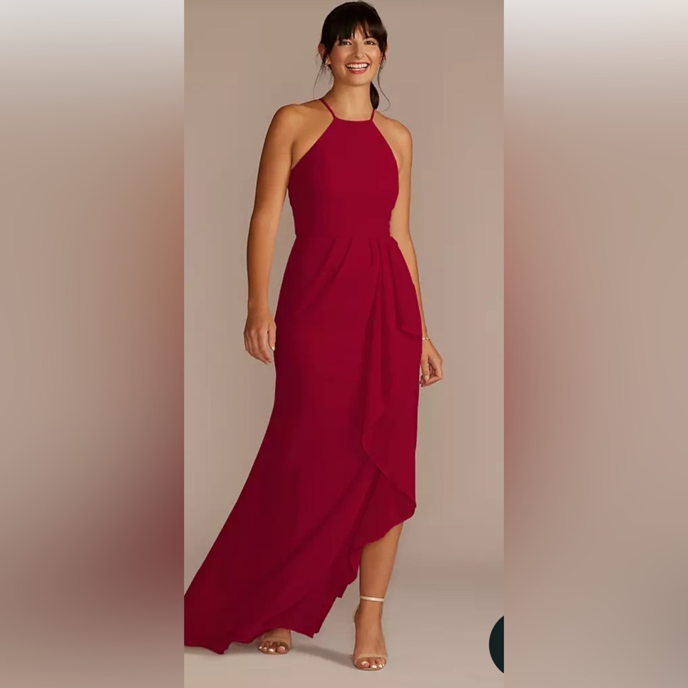 David’s Bridal High Neck Chiffon bridesmaid dress apple color